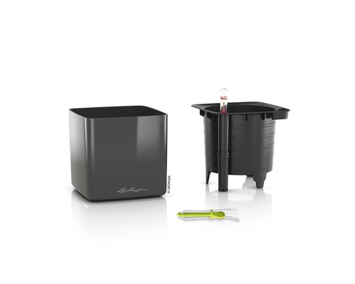 Lechuza Cube Glossy kunststof bloempot 14x14x14 cm antraciet incl. zelfbewateringssysteem en plantenbak