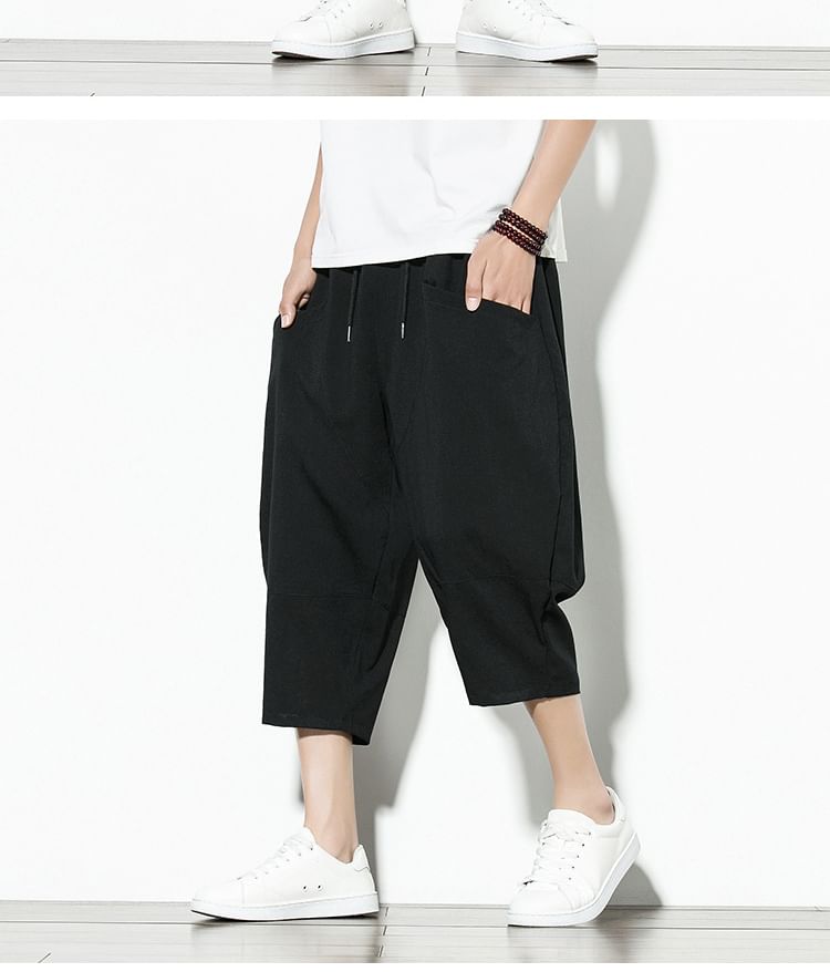 YIKES - Effen Capri Baggy Broek met Trekkoord Taille