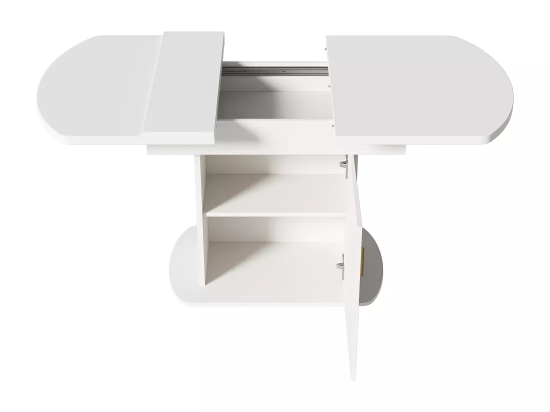 Table à manger ovale escamotable - avec espace de rangement et poignée dorée - Blanc