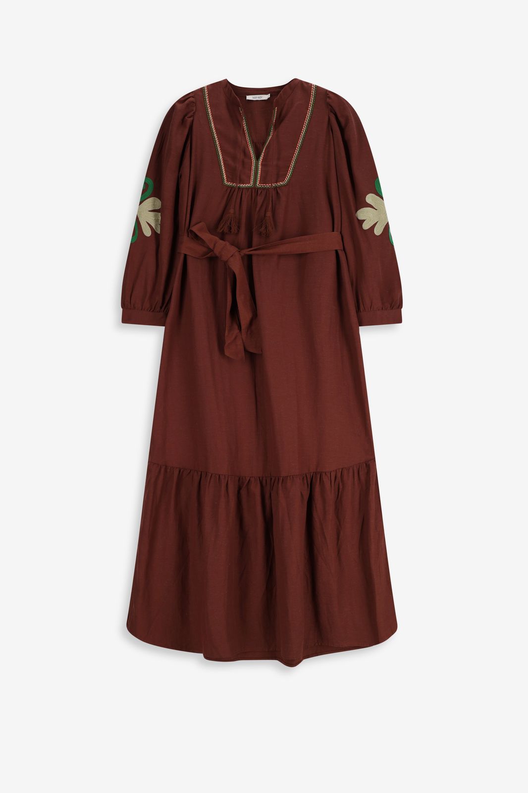 Bruine maxi jurk met embroidery details
