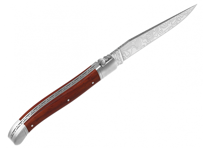 Couteau Laguiole collection damas avec un manche en bois de corail et 2 mitres en acier inoxydable