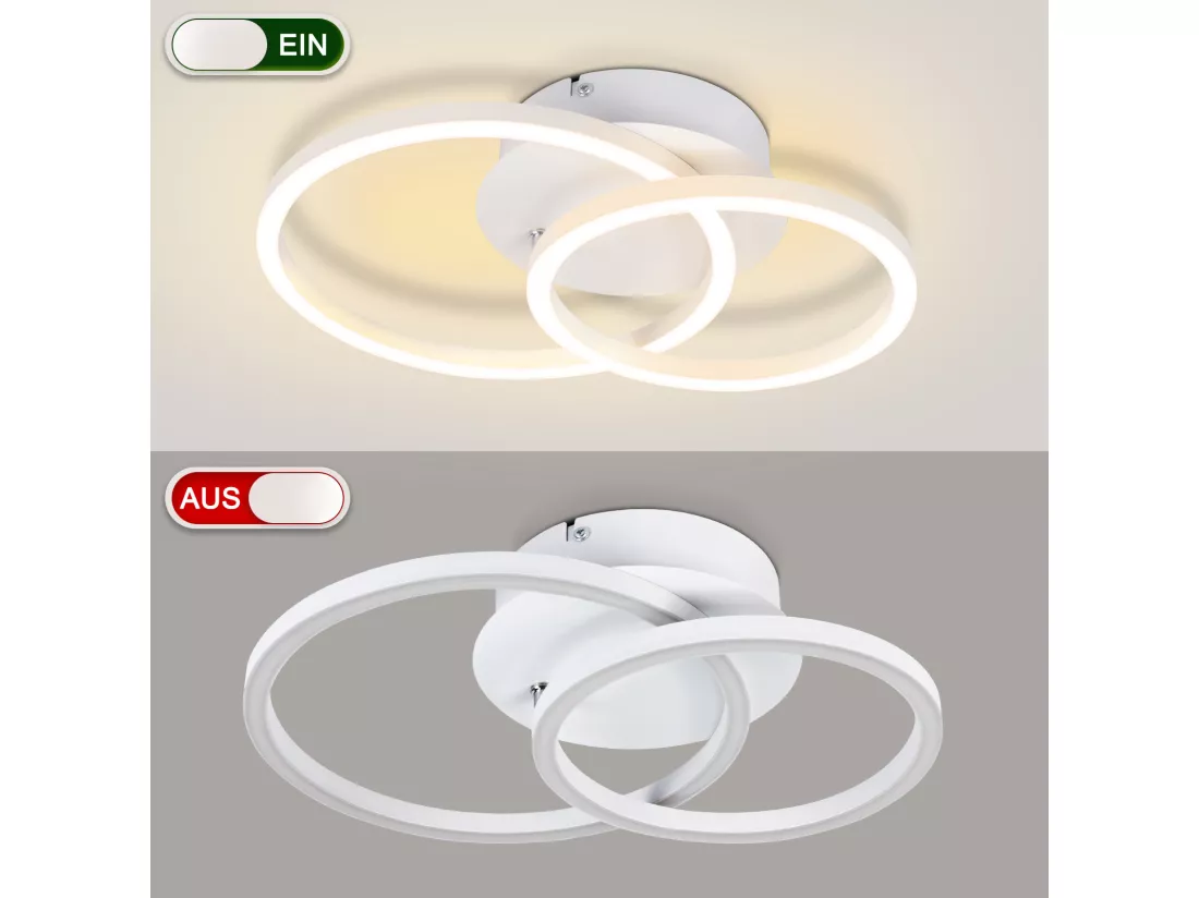 NETTLIFE Plafonnier LED 2 anneaux Blanc Pivotant Moderne Ronde Design 24W 3000K