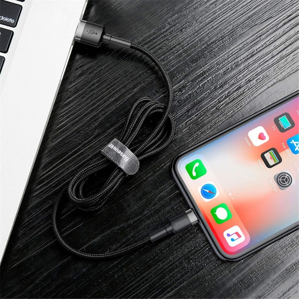 (50cm) 2.4A USB A auf Lightning Ladekabel Nylon Datenkabel - Schwarz / Grau