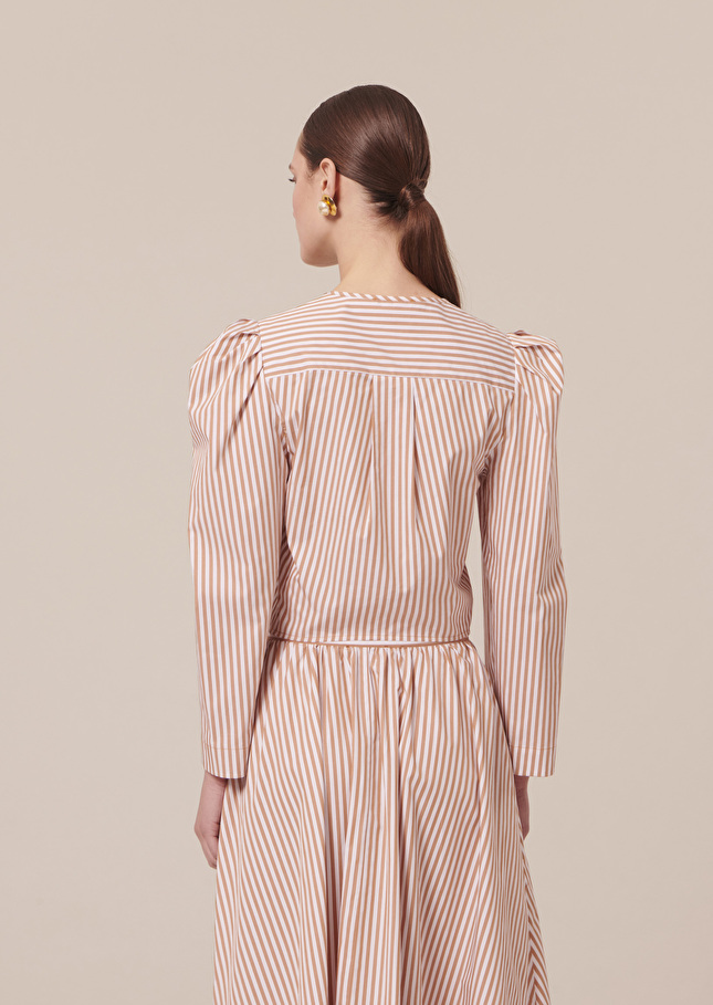 Chemise Cleoblanche à rayures marron en popeline