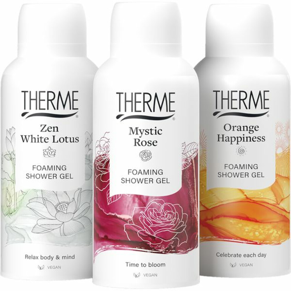 Therme Foaming Shower Favorites Geschenkset Orange Happiness + Zen White Lotus + Mystic Rose1 set