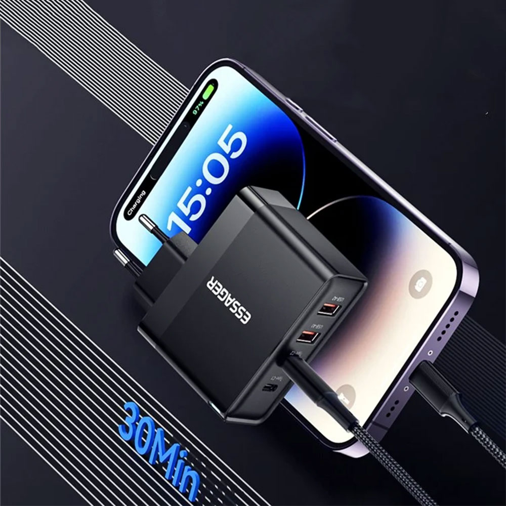 (100W) 2x USB A / 2x USB C GaN Ladegerät Netzteil Power Delivery / Quick Charge - Schwarz