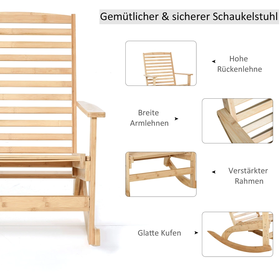 Outsunny Garten Schaukelstuhl aus Bambus natur
