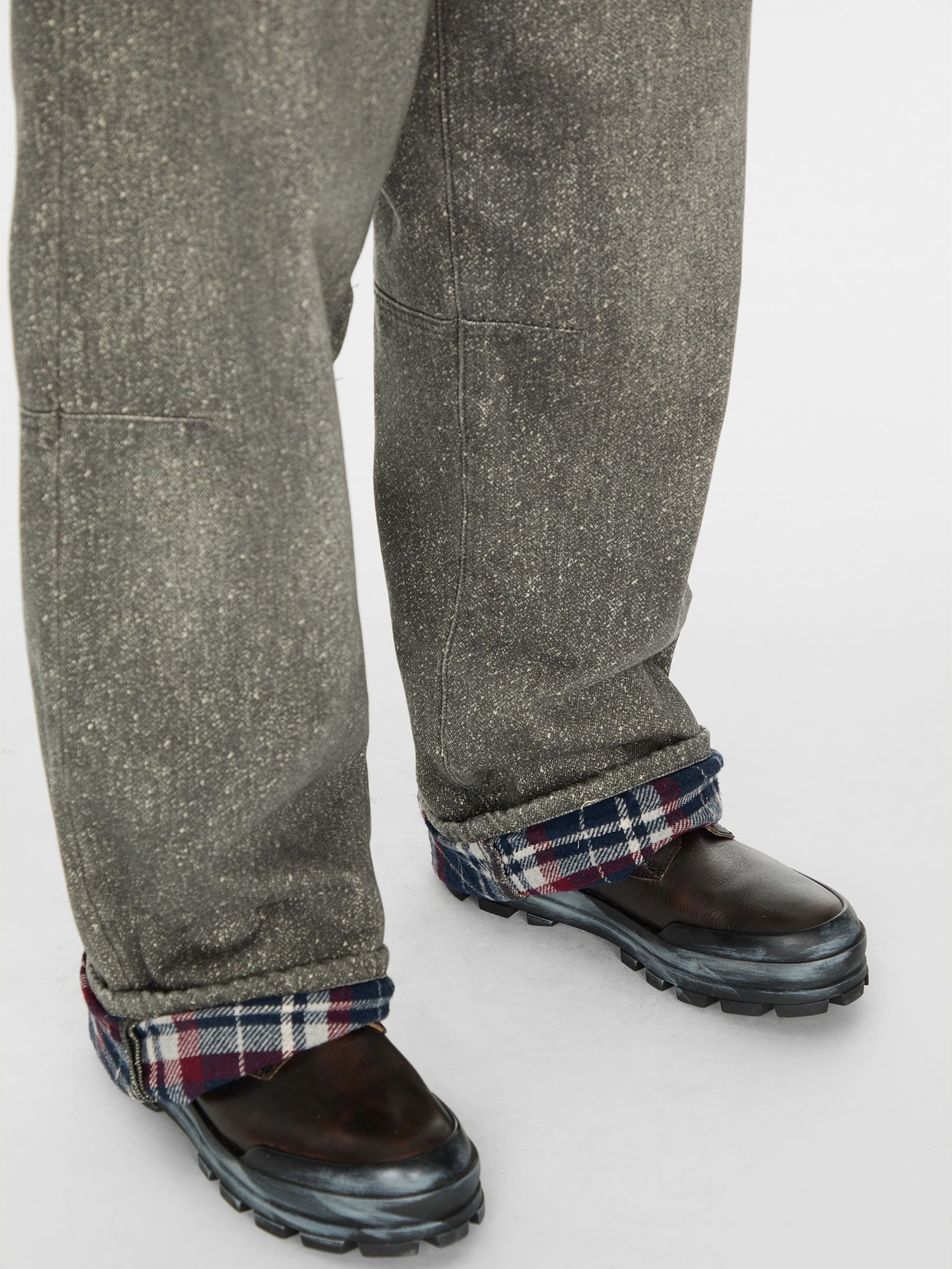 Calça jeans de modelagem ampla com forro de flanela