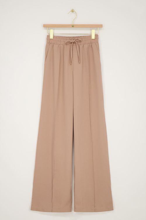 Beige crêpe broek met pintuck