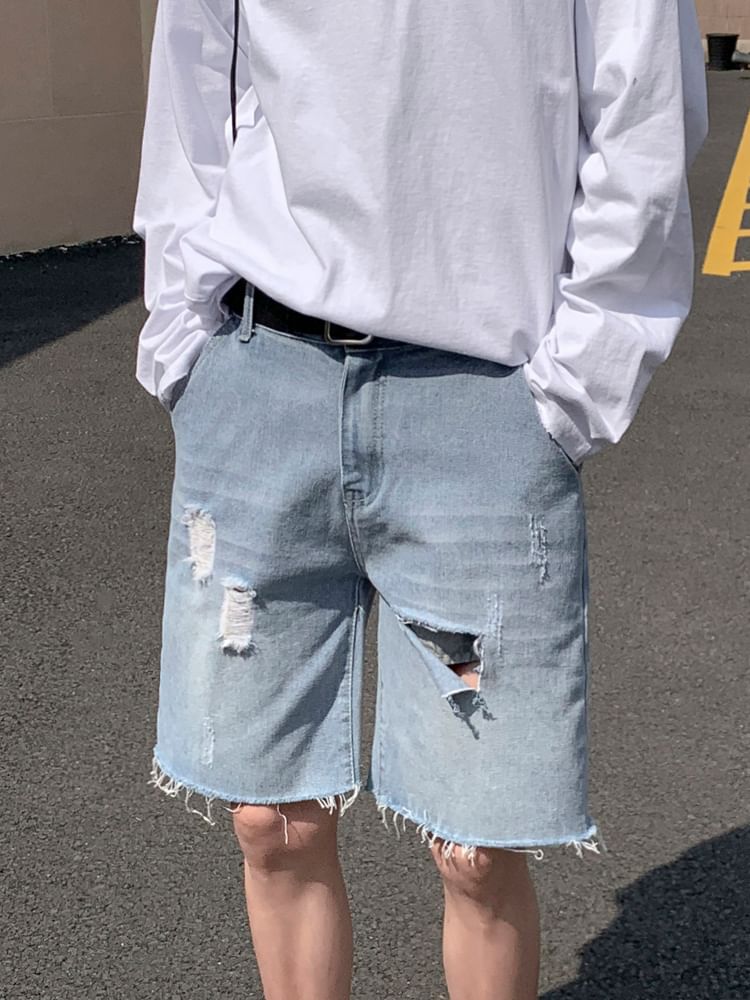 Breeson - Middelhoge denim shorts met distressed effect