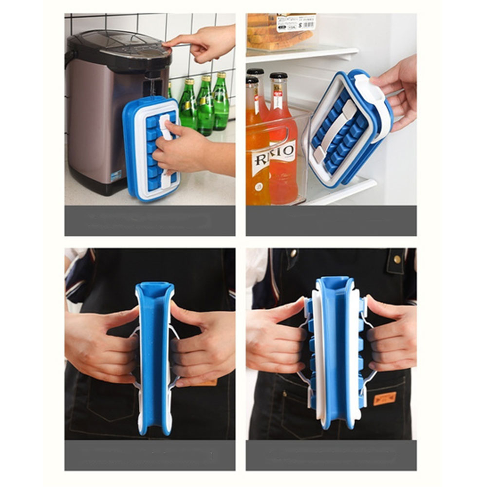(32-fach) Kunststoff Eiswürfel Form DIY Ice Cube Maker Behälter Ausziehbar mit Griffe   Verschluss - Blau