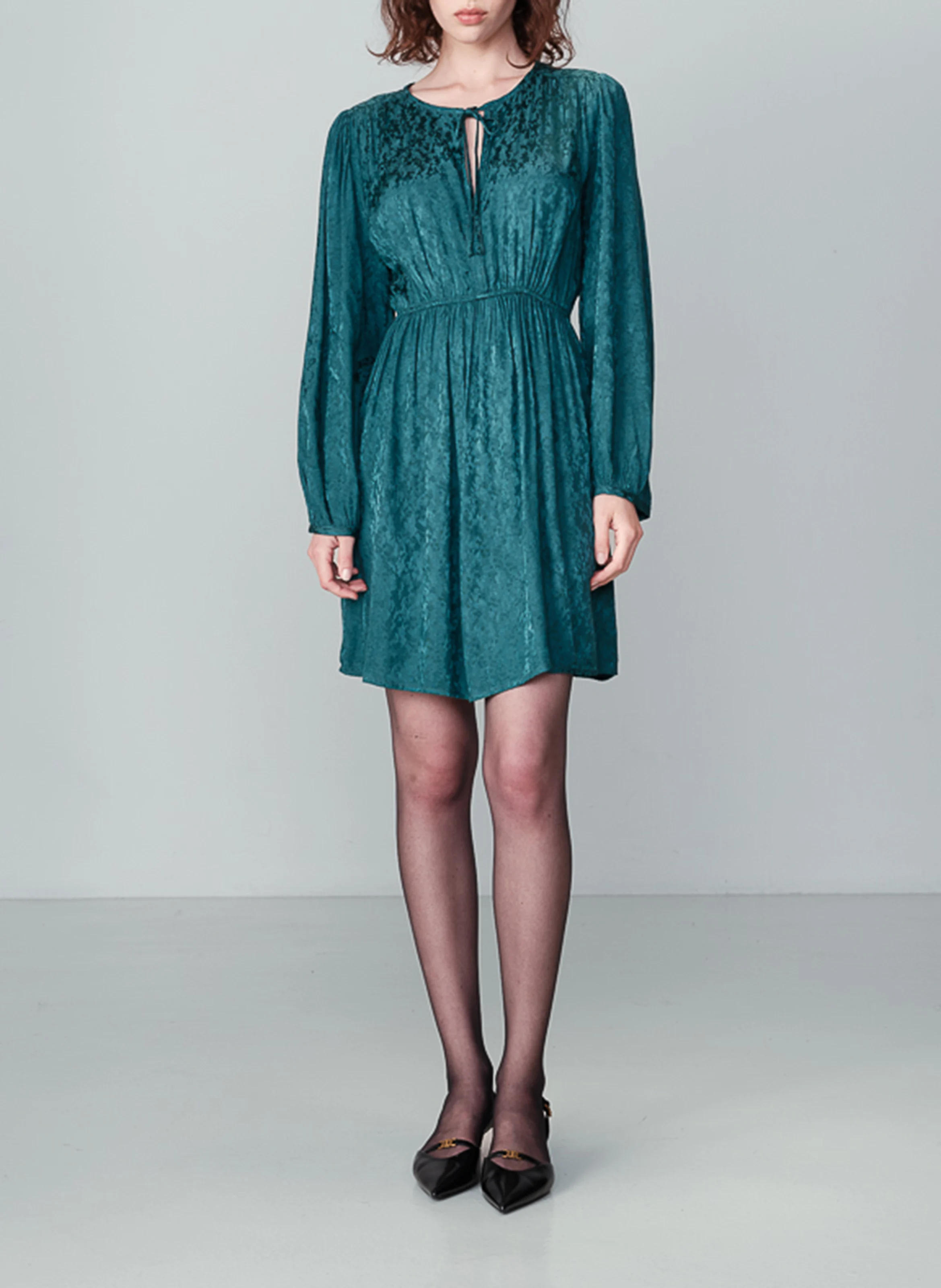 NOCES - Robe courte cintrée jacquard | Vert