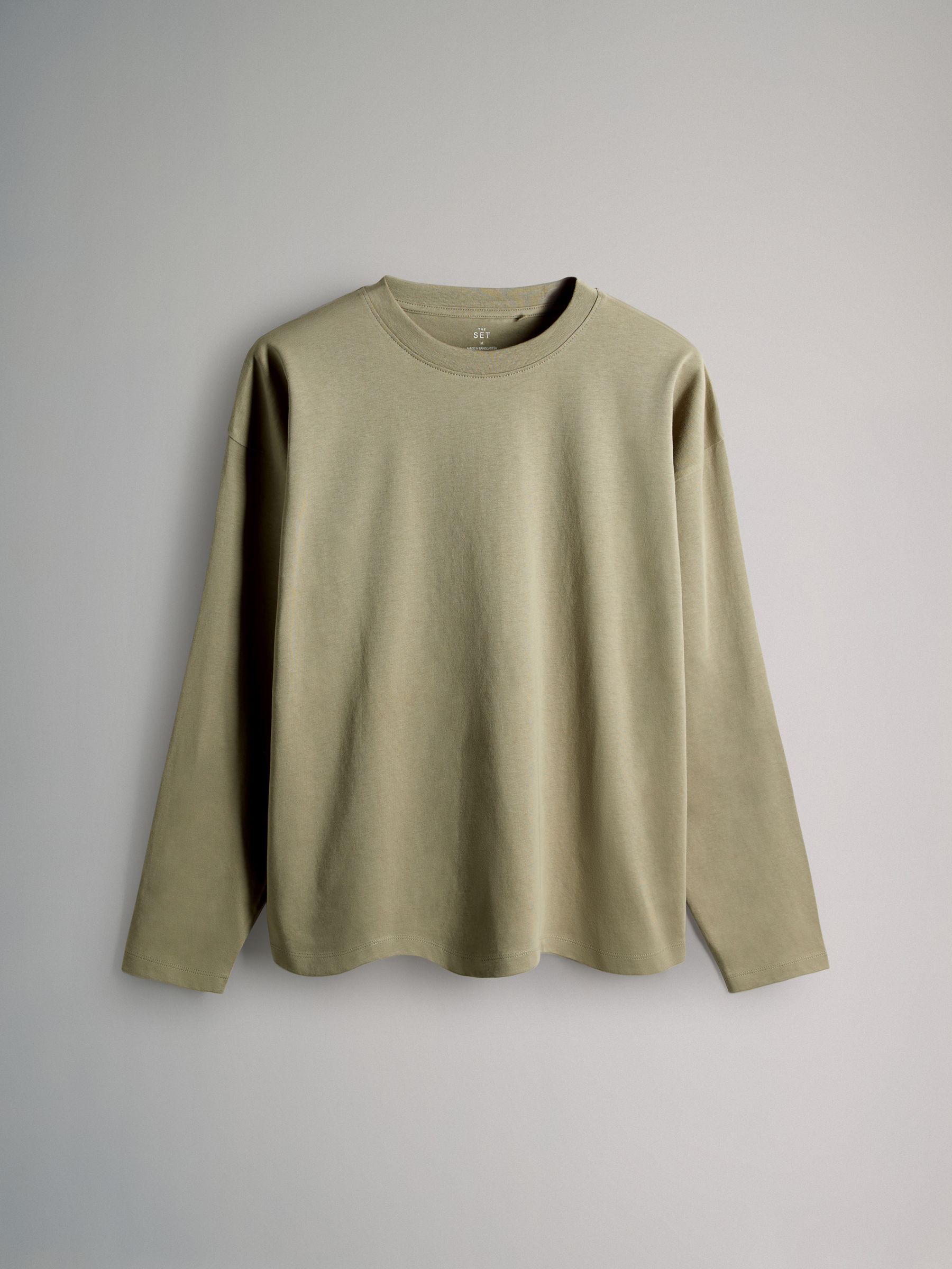Black/Khaki/Red/Light Green - The Set verpakking van 4 relaxte T-shirts met lange mouwen