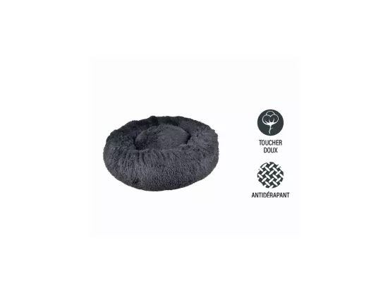 Coussin rond en fausse fourrure pour animaux - Gris anthracite - D 75 x H 24 cm
