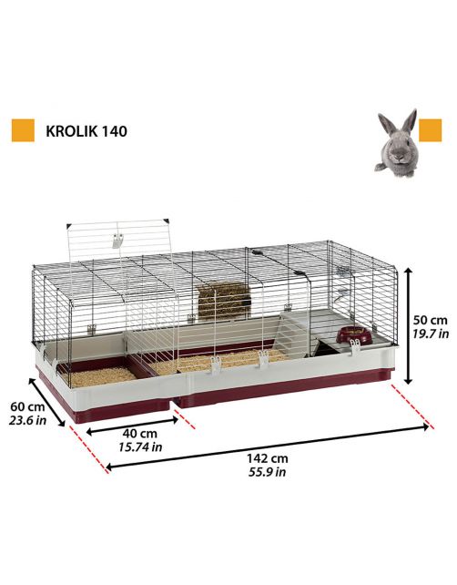 Ferplast Konijnenkooi Krolik 140 - Dierenverblijf - 142x60x50 cm Grijs Rood