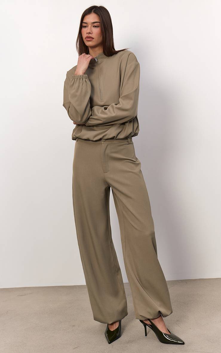 Kaki Clair Veste Tissée À Fermeture Éclair Quart