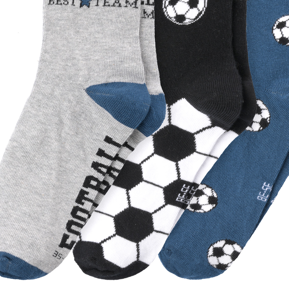 Topolino 3 Paar Jungen Socken mit Fußball-Motiven schwarz / grau / dunkelblau