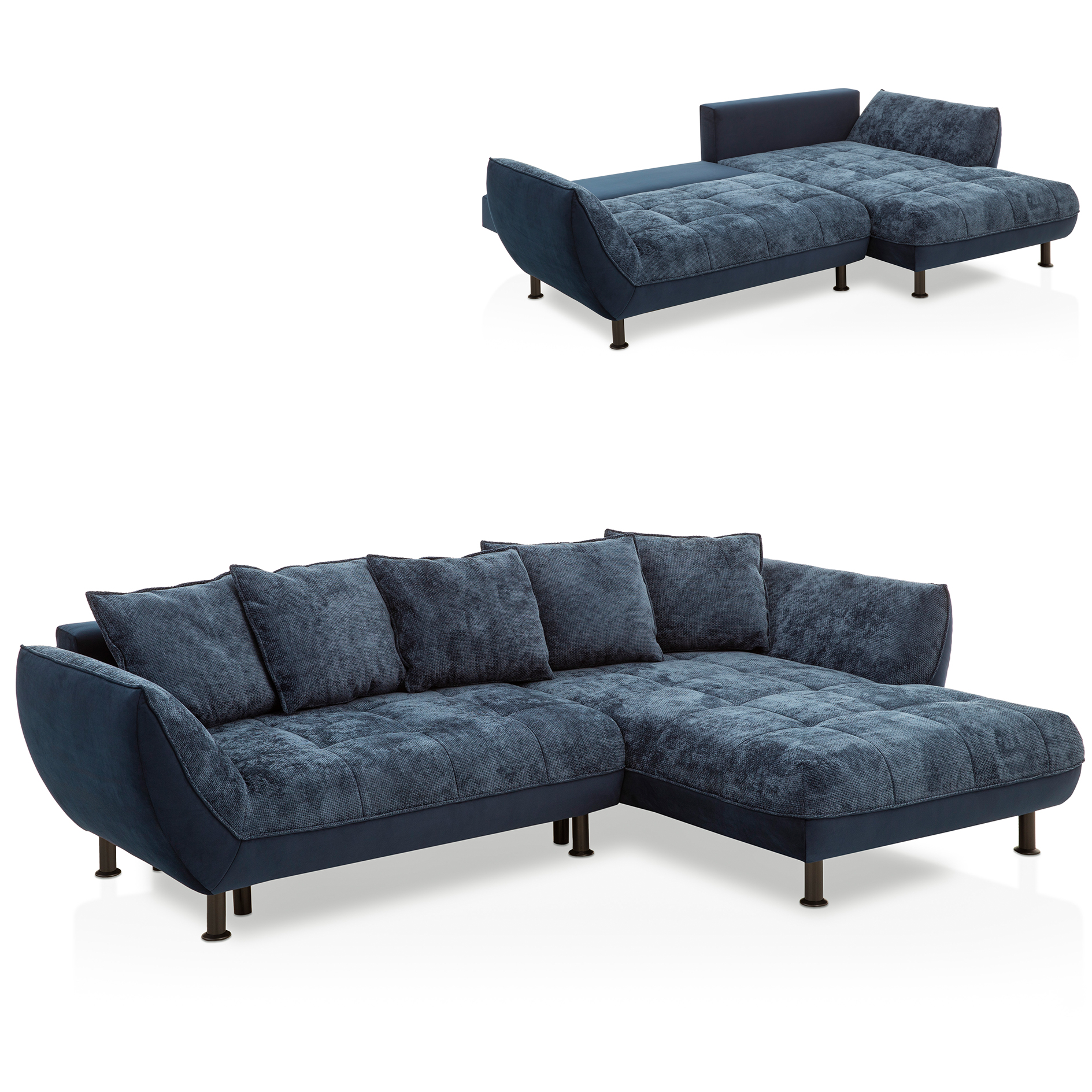 Ecksofa - dunkelblau - Liegefunktion - Longchair rechts