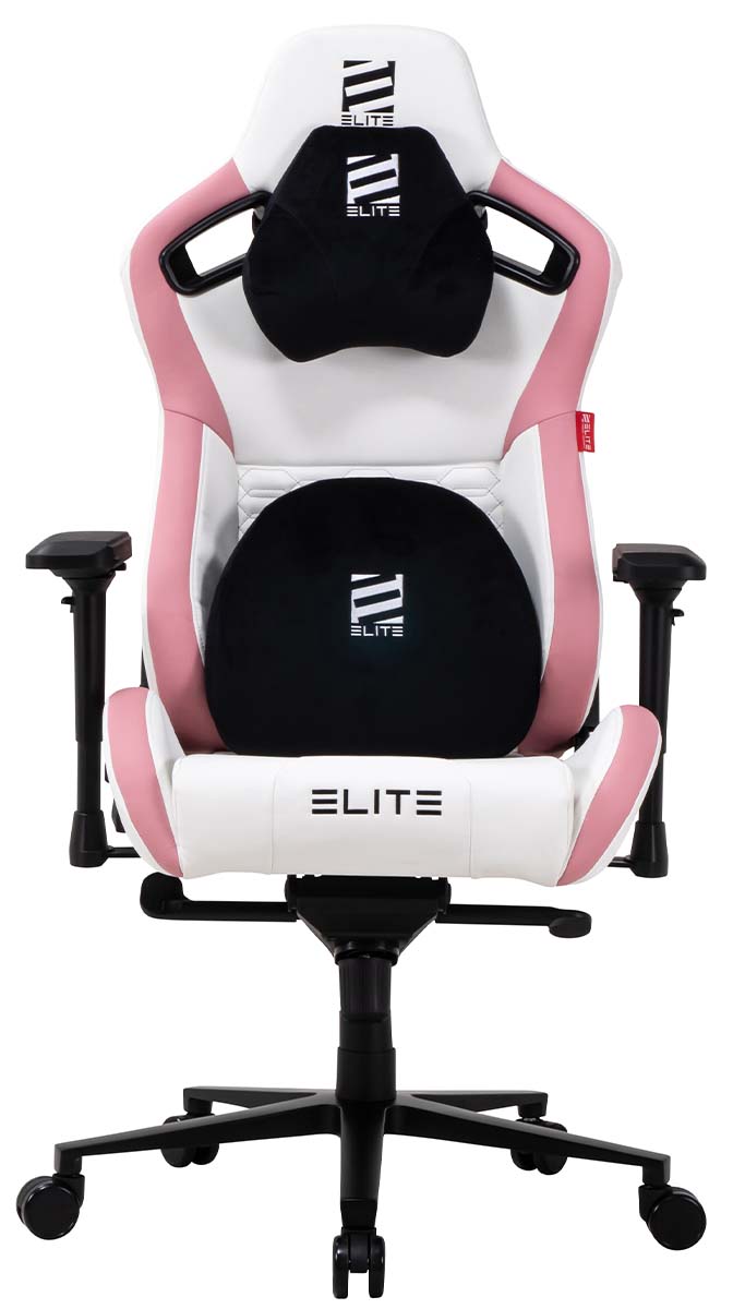ELITE Gaming-Stuhl MERCENARY groß, ergonomisch mit Premium-Rücken- und Kopf-Nackenkissen, 48-53cm (Weiß/Pink)