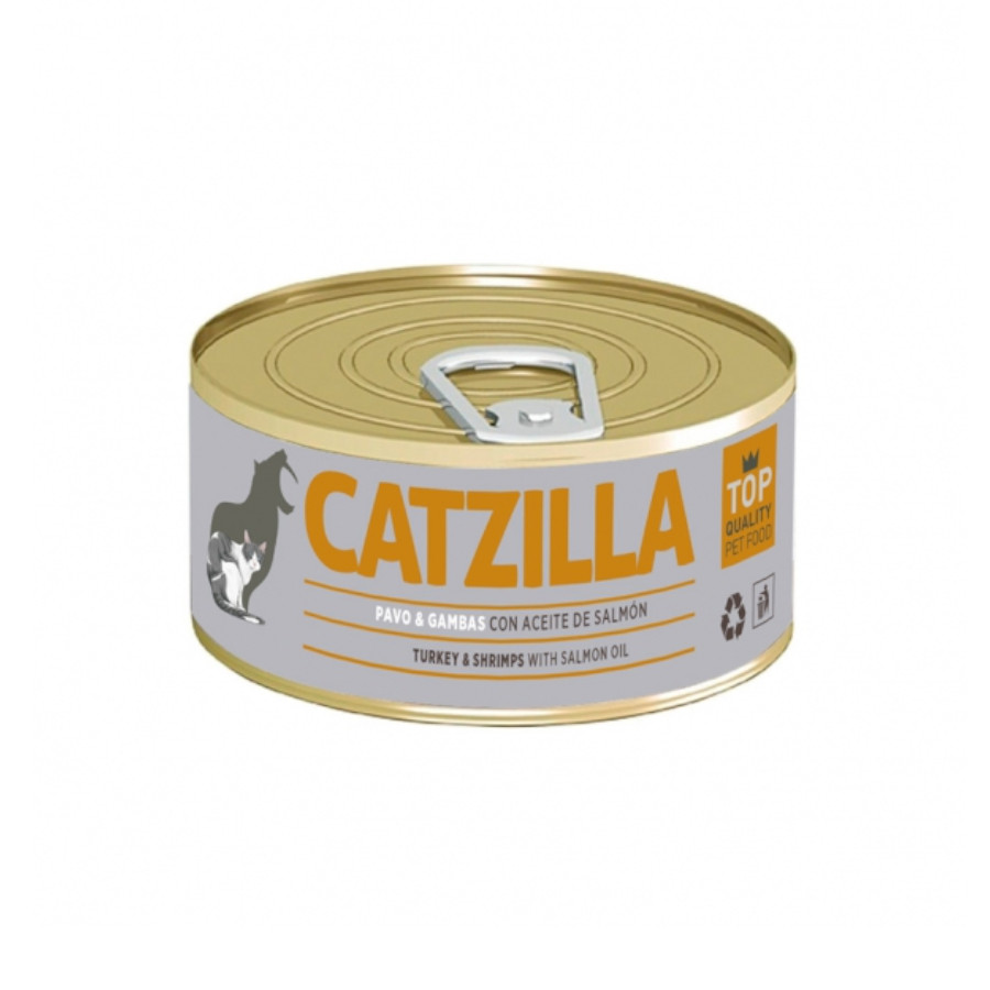 Catzilla peru e camarão enlatado para gatos