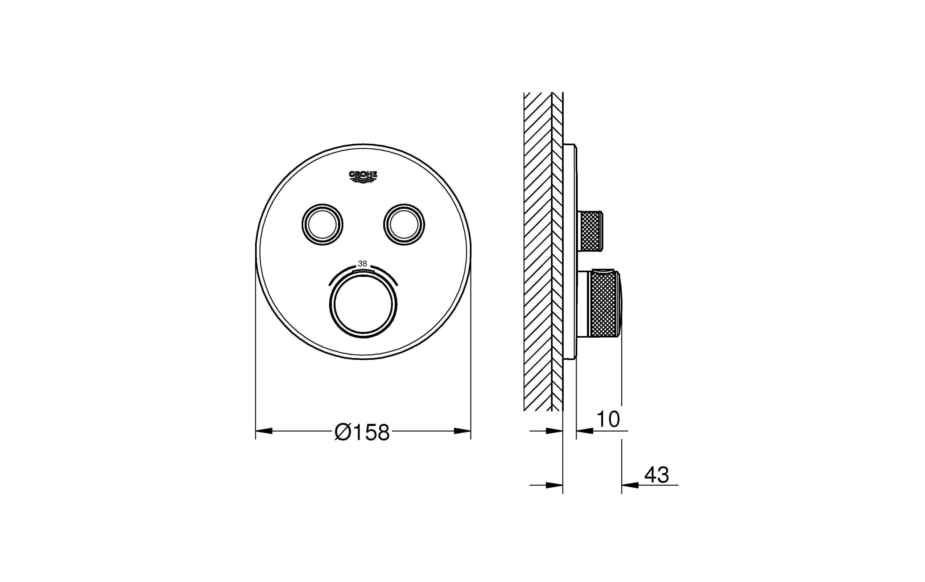 Duscharmatur Grohtherm SmartControl 43 mm, Chrom<br>Thermostat mit zwei Absperrventilen