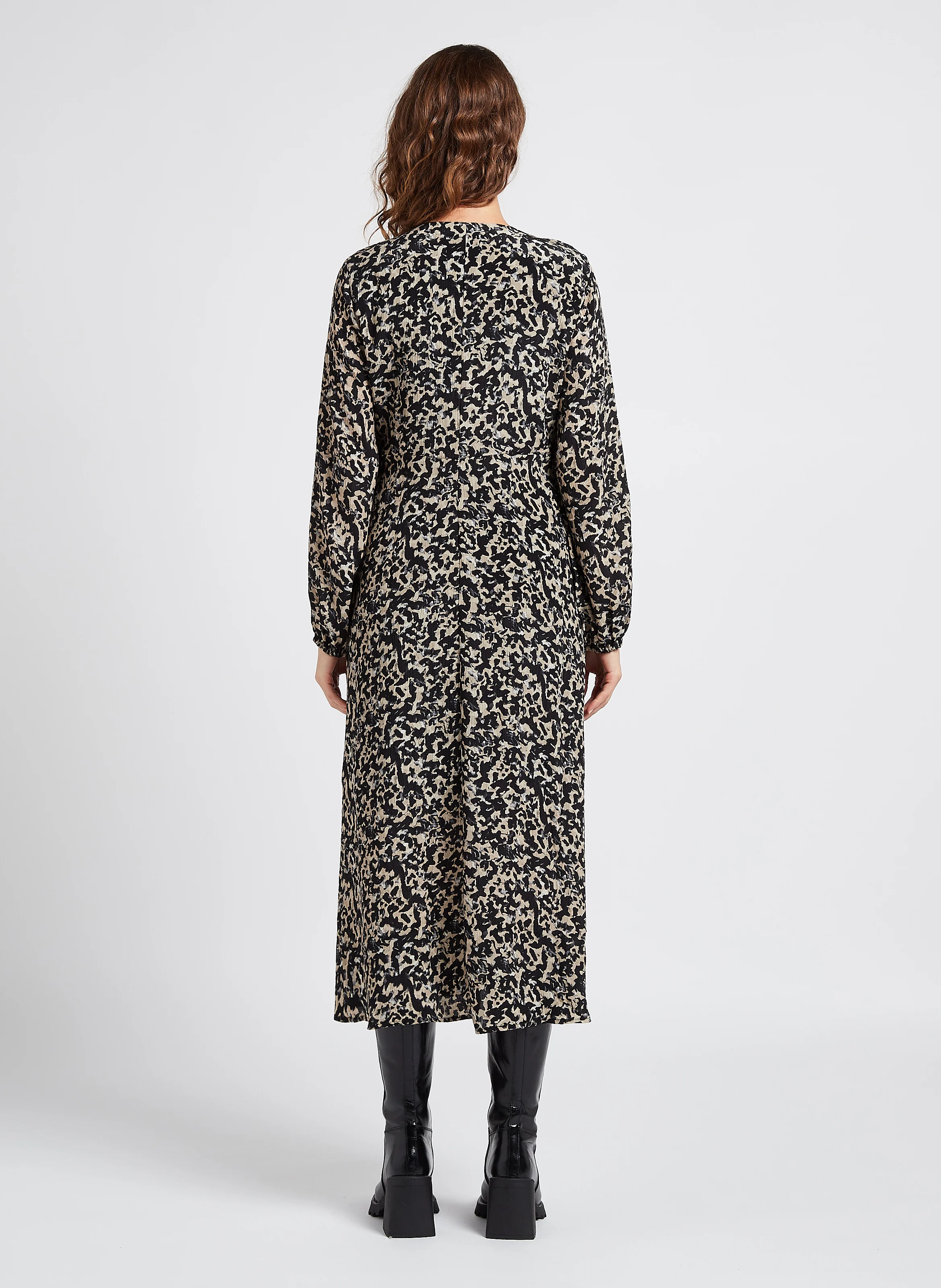 RHIAN - Robe midi col V imprimée| Multicolore