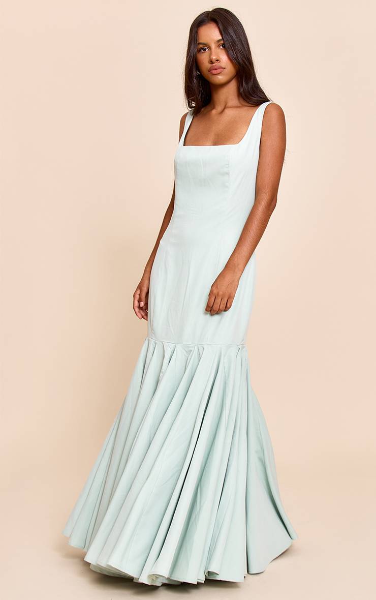 Vert Sauge Robe Maxi À Volants Avec Détails De Coutures Petite
