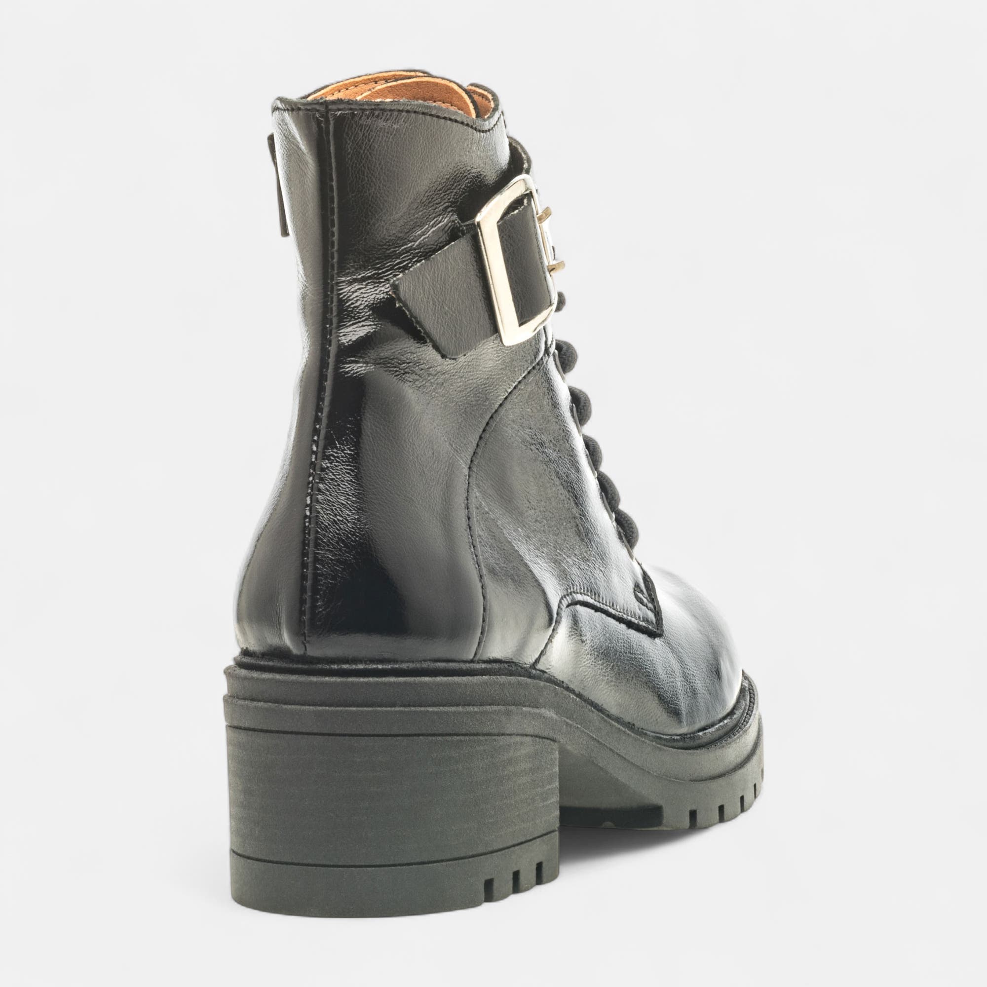 Bottines à lacets à talon Femme en cuir noir vernis