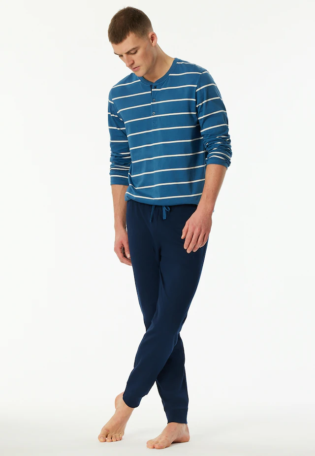 Schiesser Schlafanzug »Casual Nightwear«, 2 Stk. Knopfleiste, Bindeband, Langarm, Baumwolle, Single Jersey