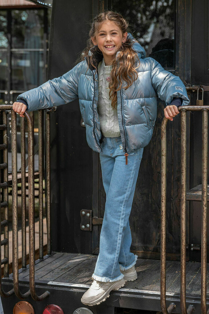 LIKE FLO lichtblauwe like flo gewatteerde jas flo girls short hooded jacket