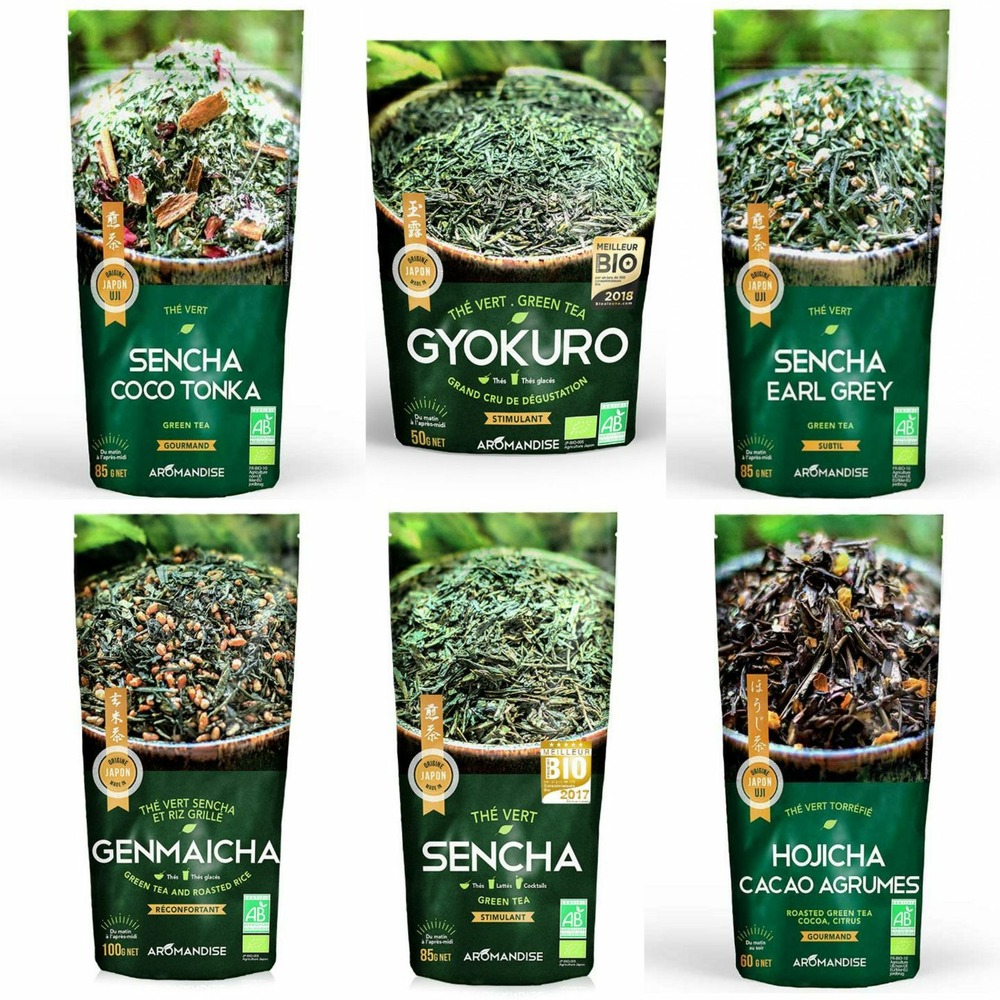 Coffret 6 thés verts bio japonais - genmaicha,sencha,hojicha et gyokuro