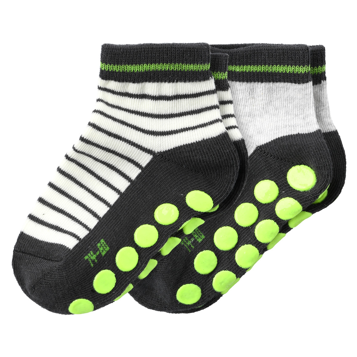 Topomini 2 Paar Baby Stoppersocken im Set dunkelgrau / weiss / neongelb