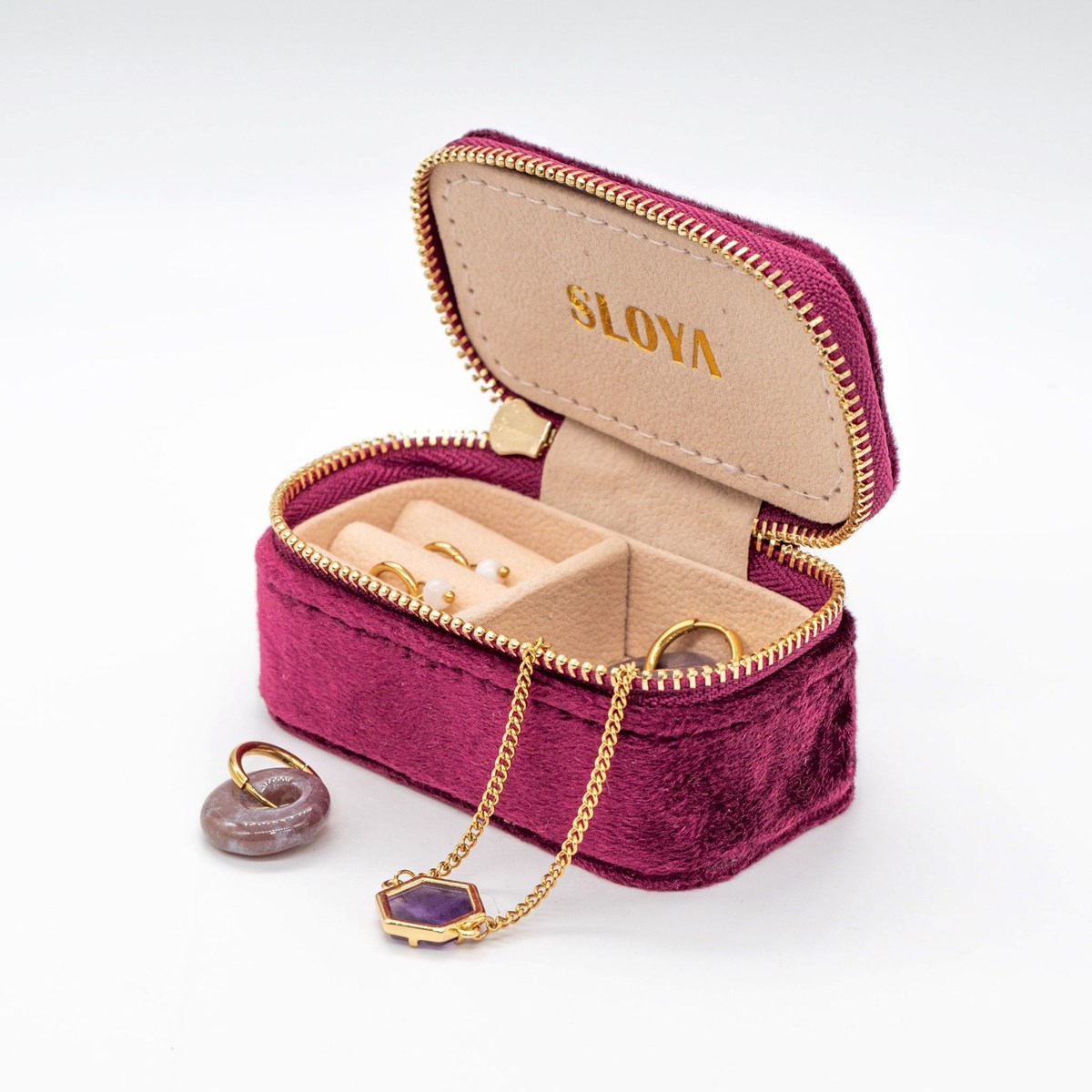 Mini boîte à bijoux velours rouge grenat