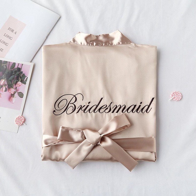 (160-170cm) Satin Morgenmantel Party Accessoire Bridesmaid Seiden Robe Junggesellinnenabschied - Champagner / Braun