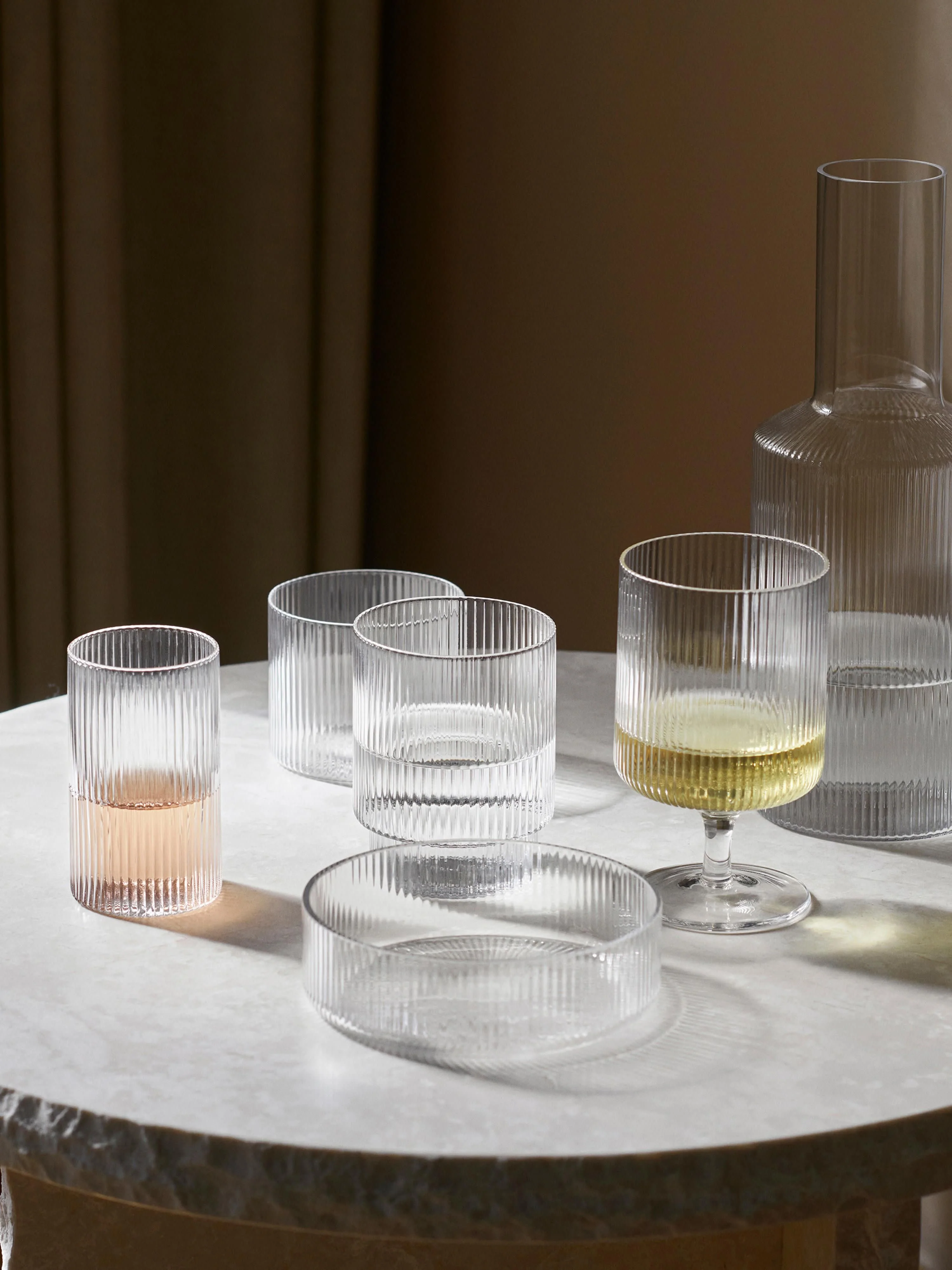 Mondgeblazen tumblers Ripple met groefreliëf, 4-delig
