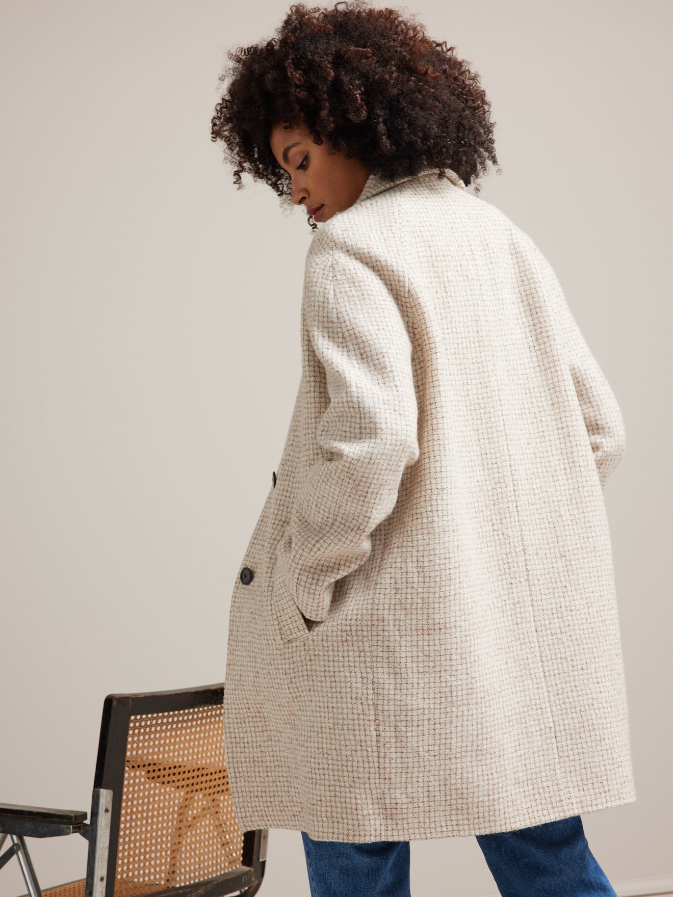 Manteau court lainage carreaux femme