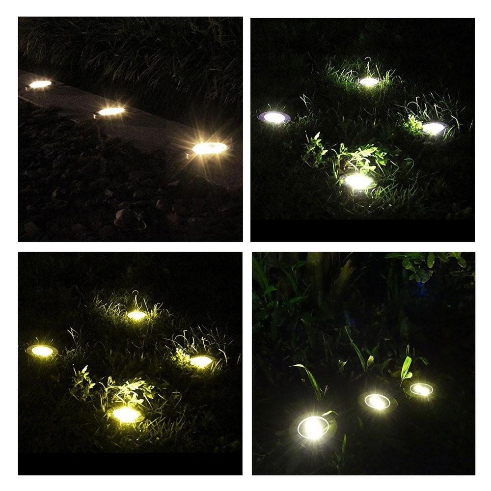(4er Set) Wasserfeste 8 LED Edelstahl Solar Lampe Outdoor Gartenleuchte Wegbeleuchtung (IP67)   Erdspiess - Warmweiss