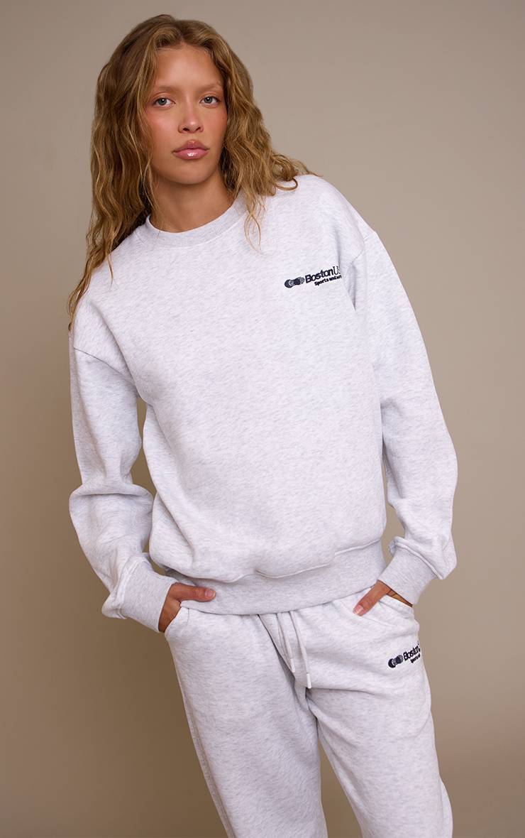 Gris Cendré Sweatshirt Oversize Crème Broderie Boston Usa