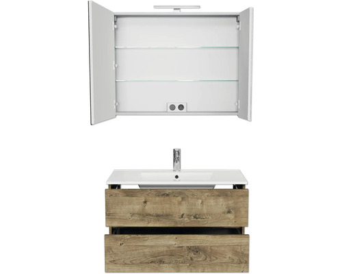Pelipal Napoli badkamermeubelset, BxHxD 92 x 200 x 46,5 cm, frontkleur eiken ribbeck met keramische wastafel wit, SET-150-043