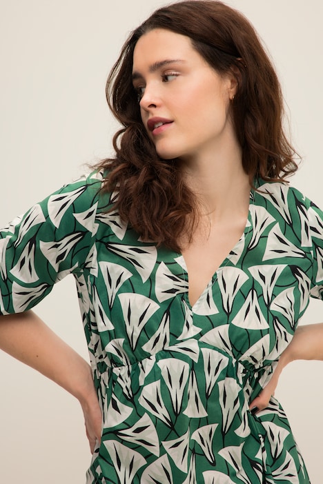 Minikleid, A-Line, floraler Print, V-Ausschnitt, weite 3/4-Ärmel