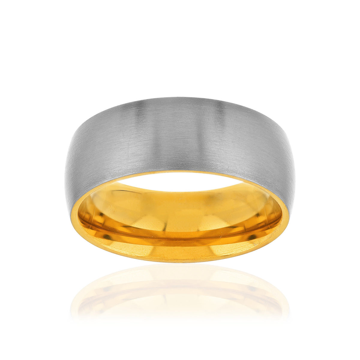 Bague acier gris intérieur doré jaune
