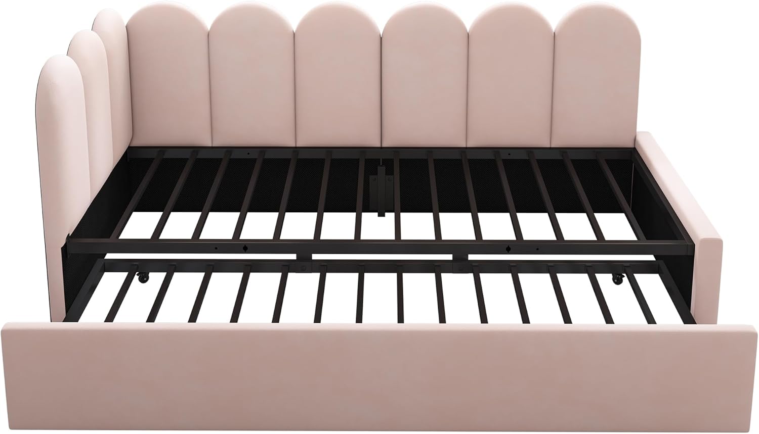 Polsterbett Tagesbett 90x200 Einzelbett mit Ausziehbett 90x190 cm, Kinderbett Jugendbett Daybett Gästebett Schlafsofa Sofabett Bettgestell mit Lattenrost aus Metall, Ohne Matratze, Samtstoff, Rosa