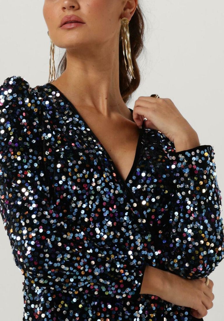 Y.A.S. zwarte y.a.s. mini jurk yaskillo sequin ls wrap dress