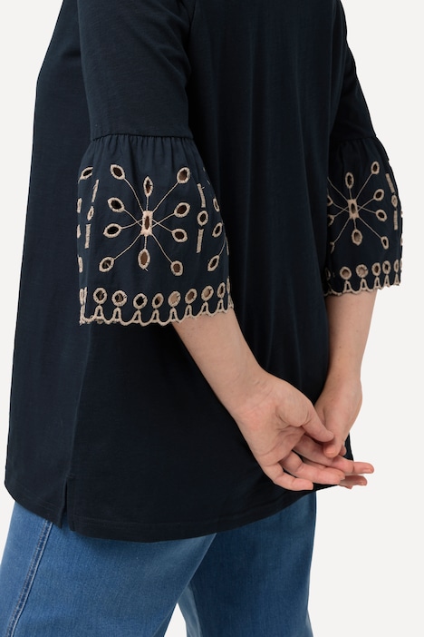 Shirt, Spitzen-Volantärmel, V-Ausschnitt, Biobaumwolle