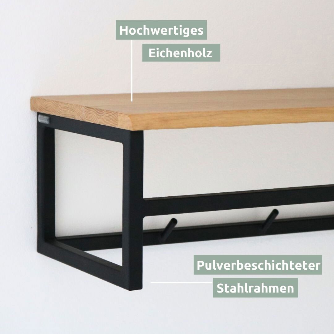 holz4home Wandgarderobe 92 x 22 cm Eiche mit Baumkante