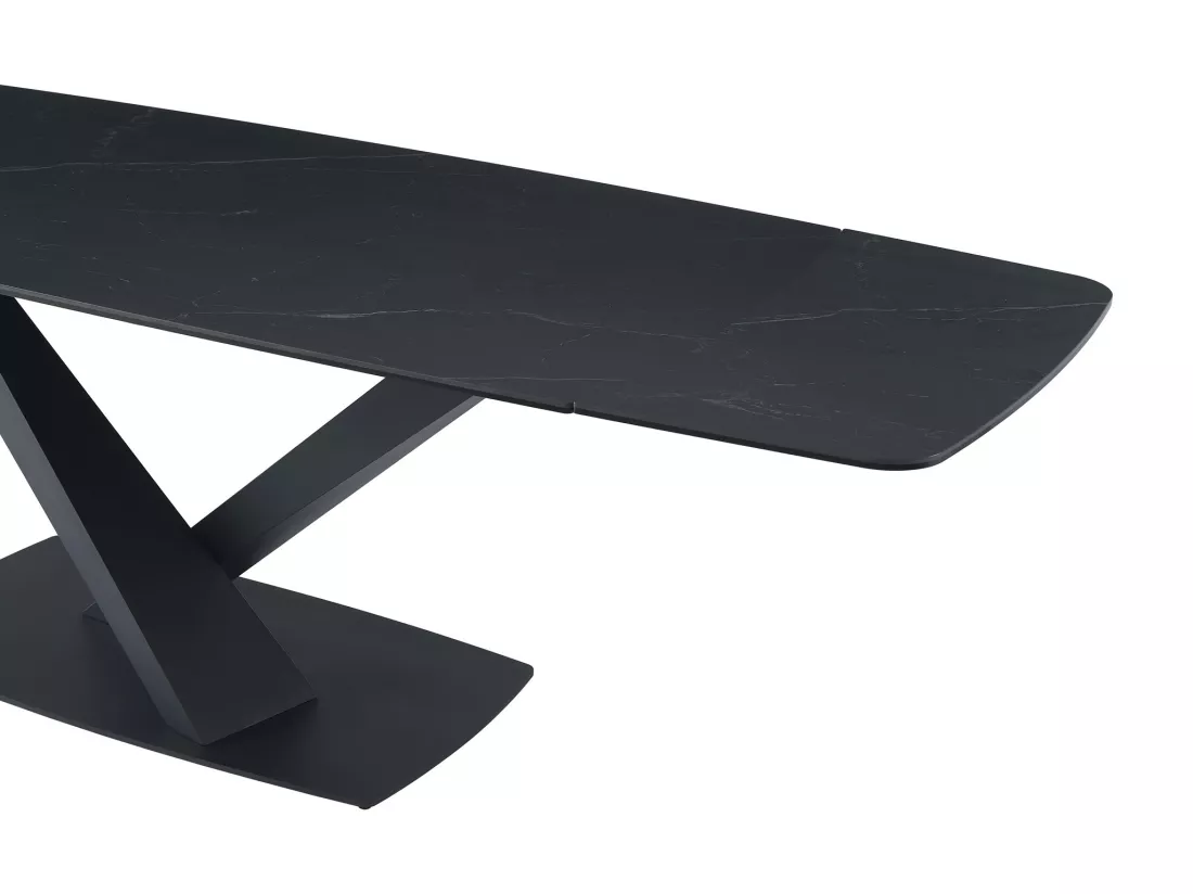 Table à manger extensible 6 à 10 personnes en verre trempé, céramique et métal - Effet marbre noir - MALATA de Maison Céphy