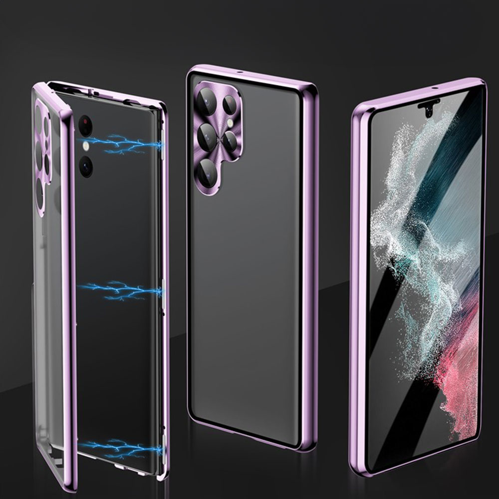 Samsung Galaxy S24 Ultra Magnetische Alu Schutzhülle mit Panzer Glas Backcover   Display- / Kameraglasschutz (Verschlussmechanismus) - Silber