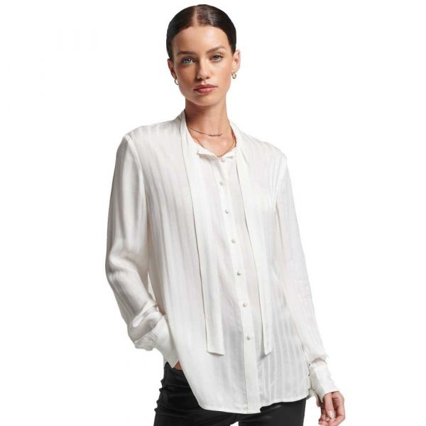 Superdry Studios Tie Nk Long Sleeve Shirt Branco M Mulher
