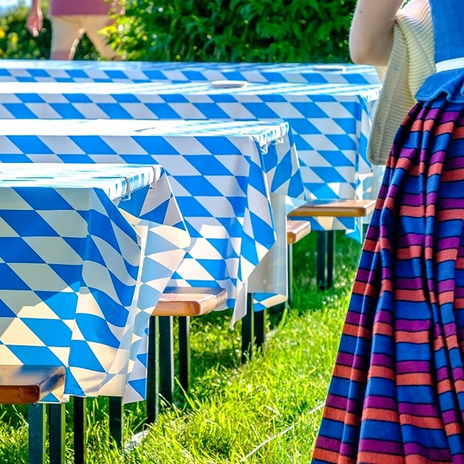 (220x130cm) Wasserabweisende Tischdecke Party Dekoration Oktoberfest Tisch Tuch - Blau / Weiss
