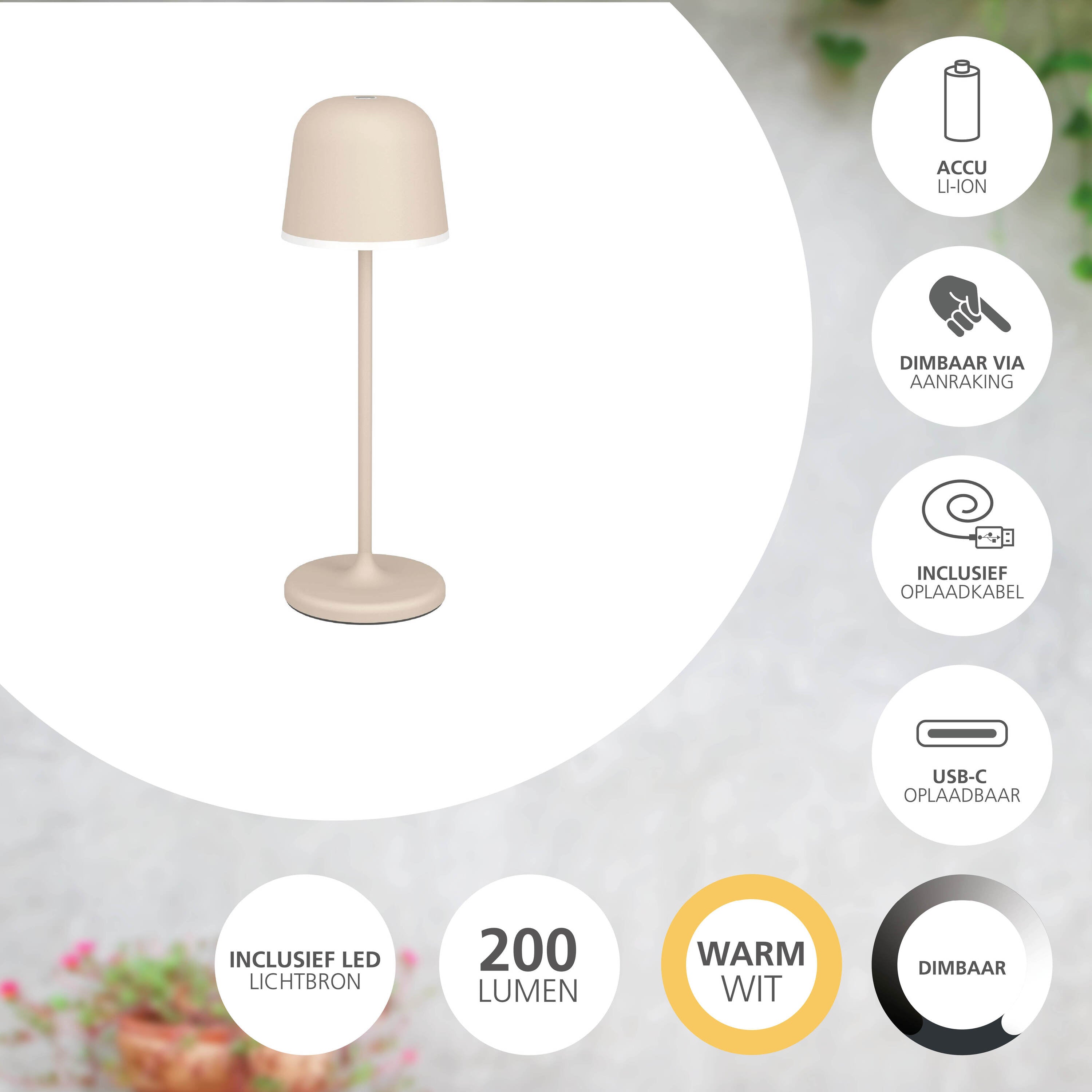 EGLO Mannera Tafellamp - 34 cm - Oplaadbaar (tot 38 uur licht)